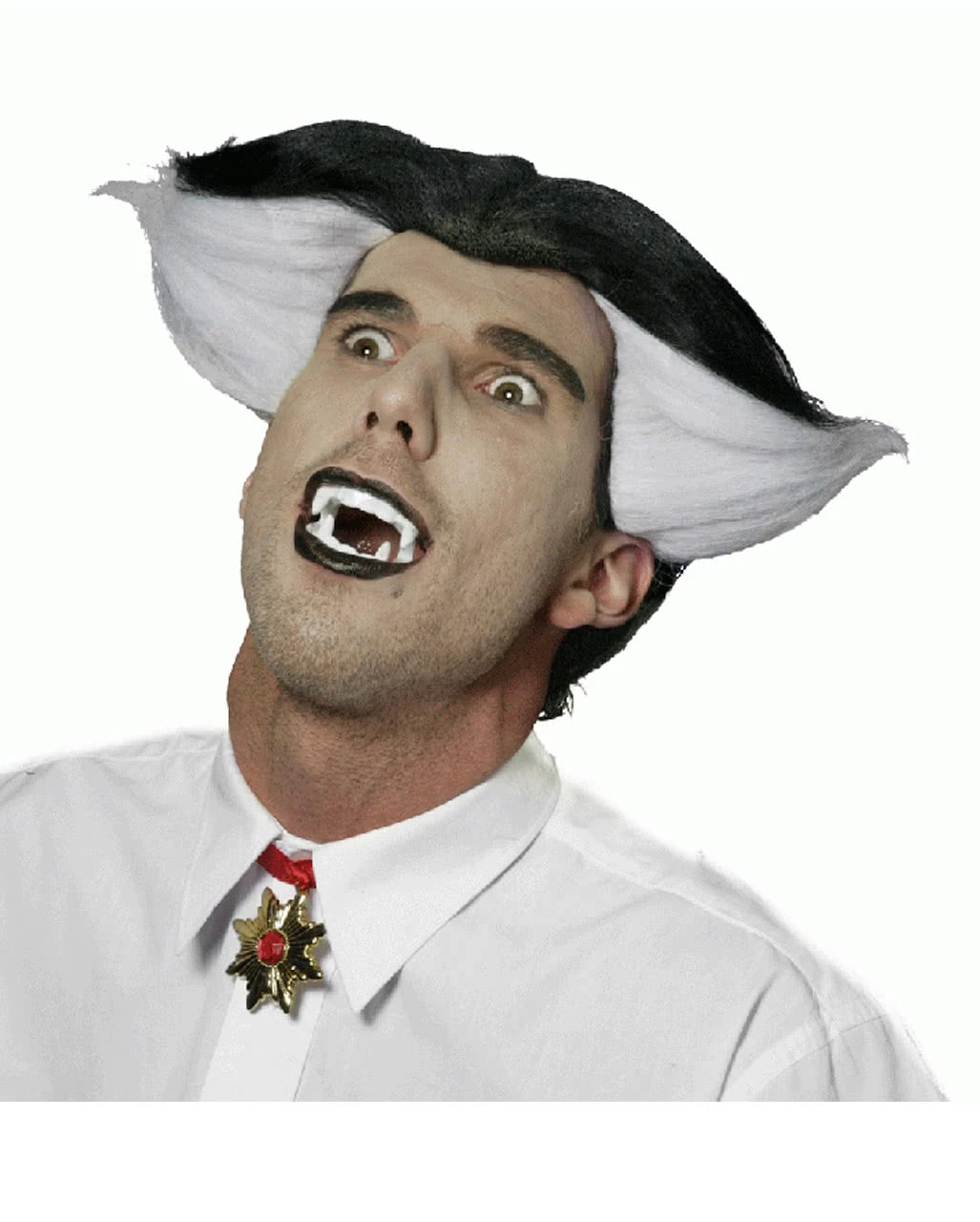 Schwarz-weiße Crazy Vampir Perücke